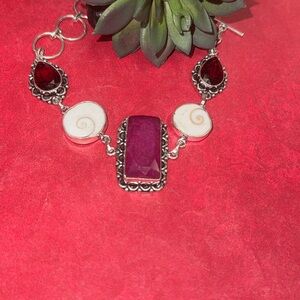 Ruby & Garnet & Shiva Shell Bracelet